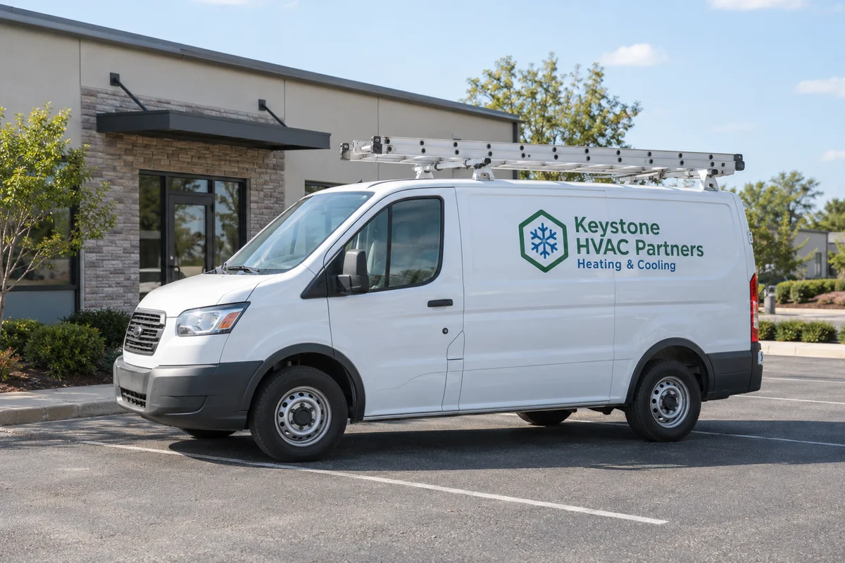Illustrative HVAC service van for the fictional Keystone HVAC Partners company